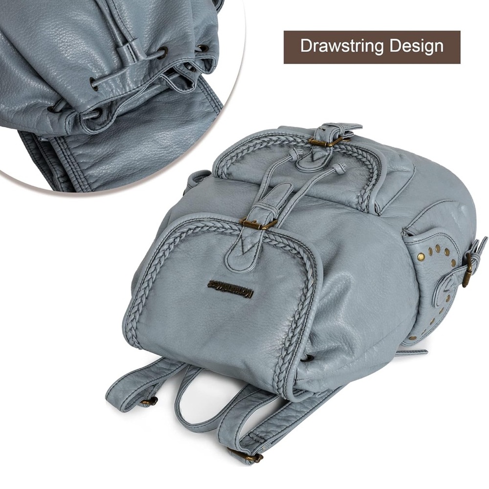 Montana West Gray Vintage Backpack with Braided Trim - Picture 4 of 6